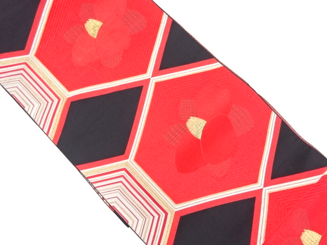 本場筑前博多　亀甲に花模様織り出し名古屋帯